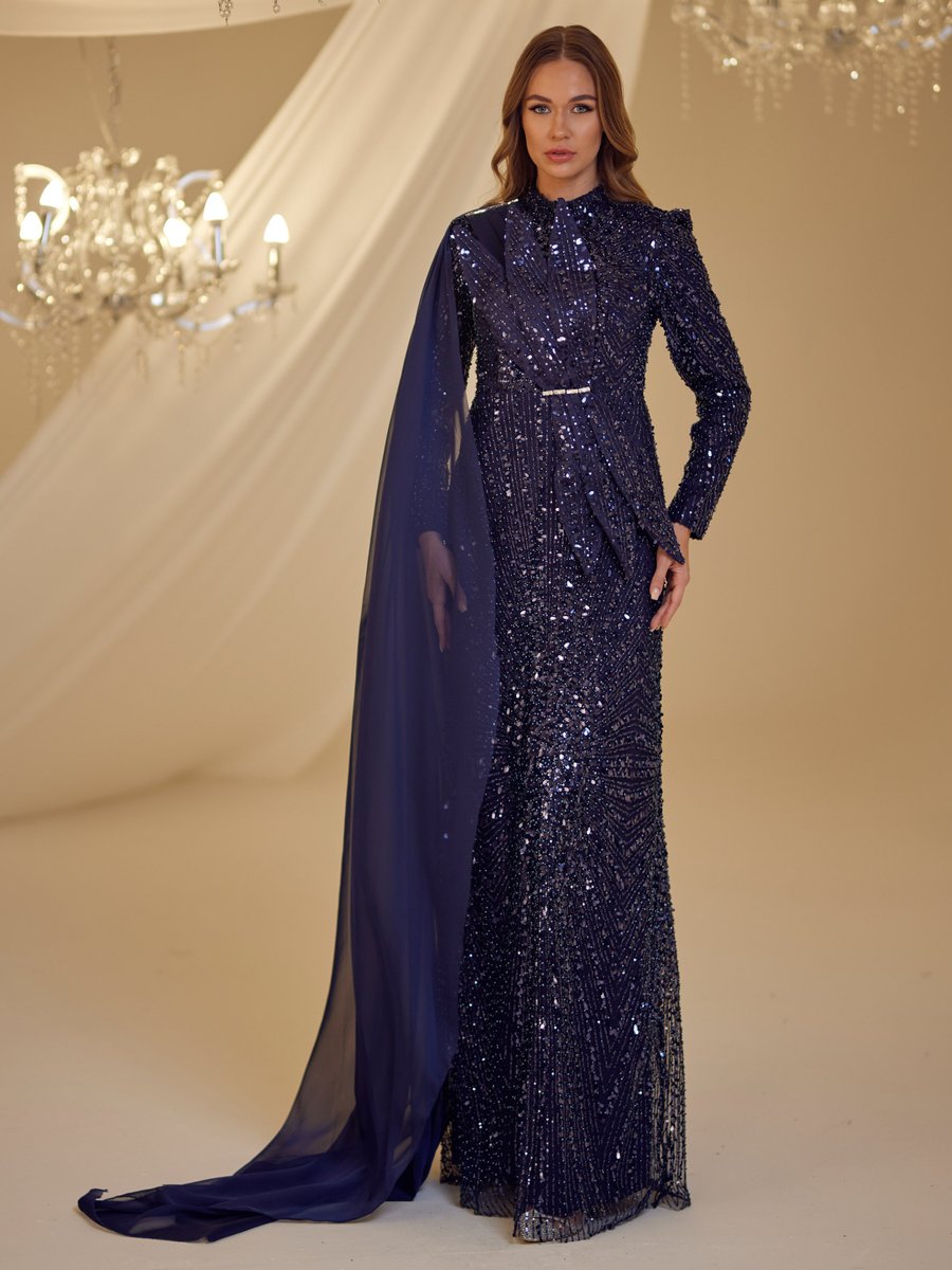 Burak Baran Fashion Lacivert Adel Abiye Elbise