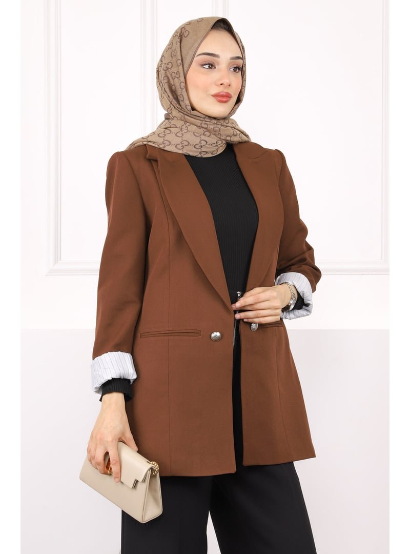 İmaj Butik Kahverengi Astarlı Blazer Ceket