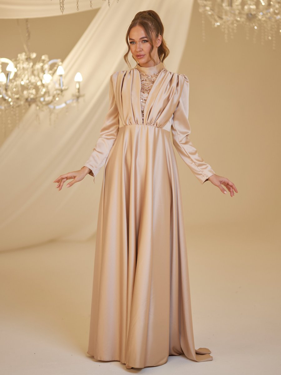Burak Baran Fashion Gold Rengi Elif Abiye Elbise