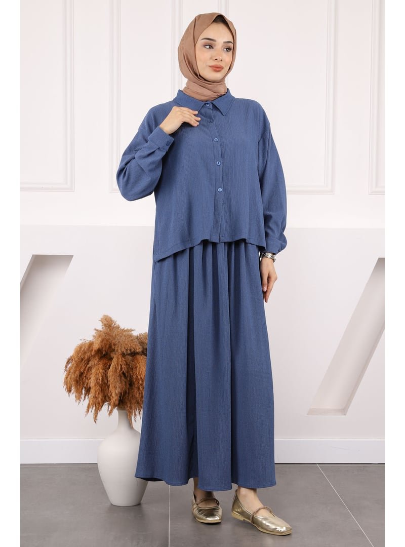 İmaj Butik İndigo Ön Kısa Arka Uzun Gömlek Etek Bürümcük Takım