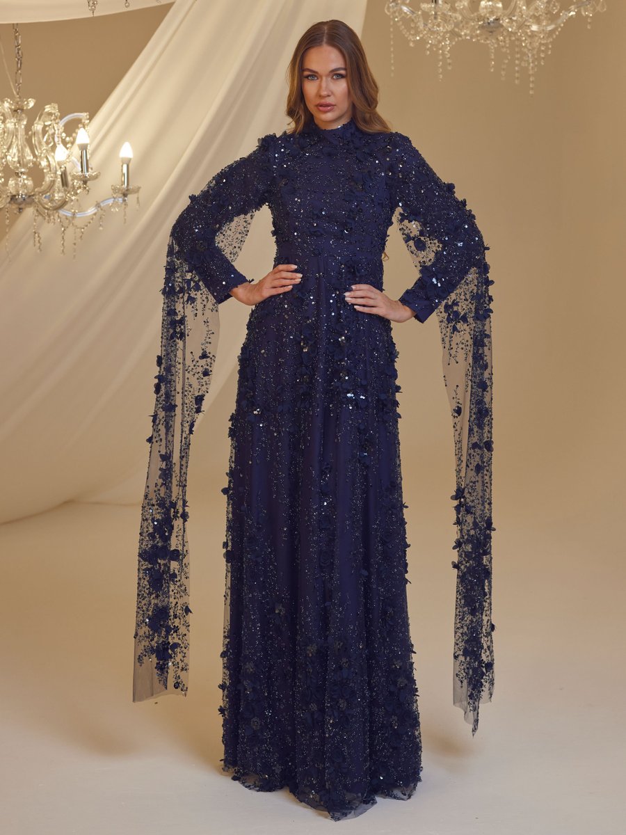 Burak Baran Fashion Lacivert Afife Abiye Elbise