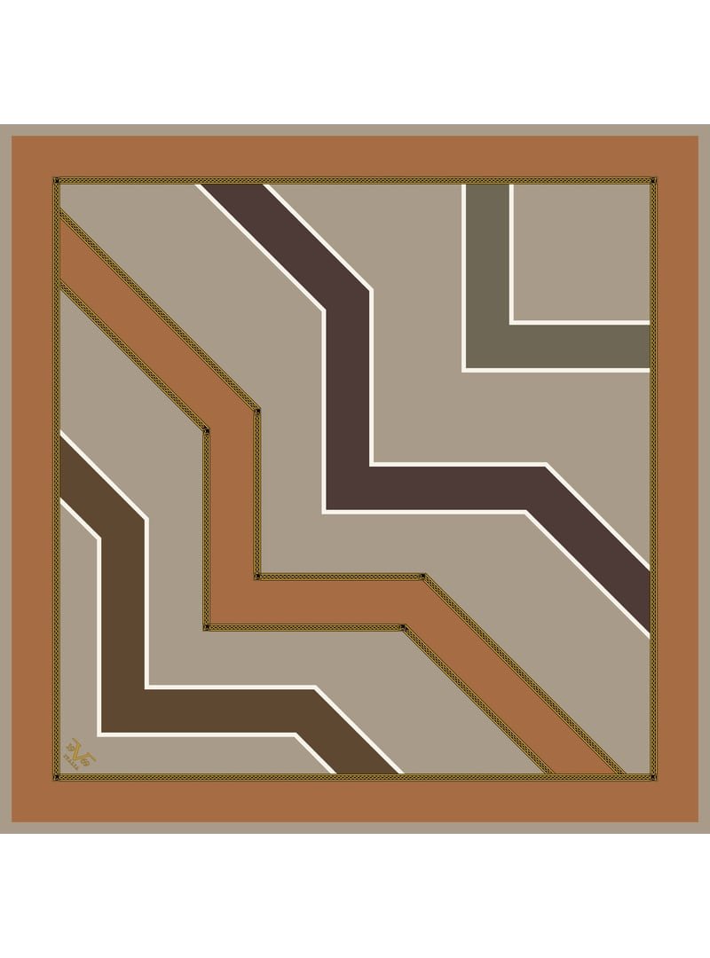 19v69 ITALIA Geometrik Desen Gold Seri Twill Eşarp Askısı İle Birlikte 90x90 Cm Camel Vizon