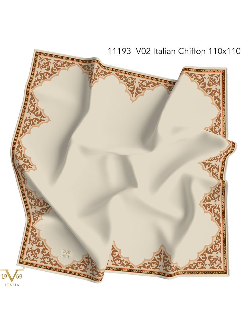 19v69 ITALIA Sütlü Kahve Desenli İtalyan Şifon Seri Eşarp Askısı İle Birlikte 110x110 Cm