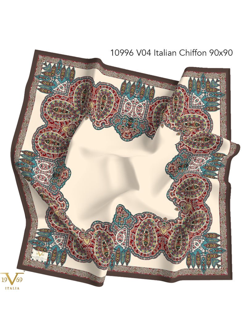 19v69 ITALIA Koyu Vizon Etro Desen İtalyan Şifon Seri Eşarp Askısı İle Birlikte 90x90 Cm