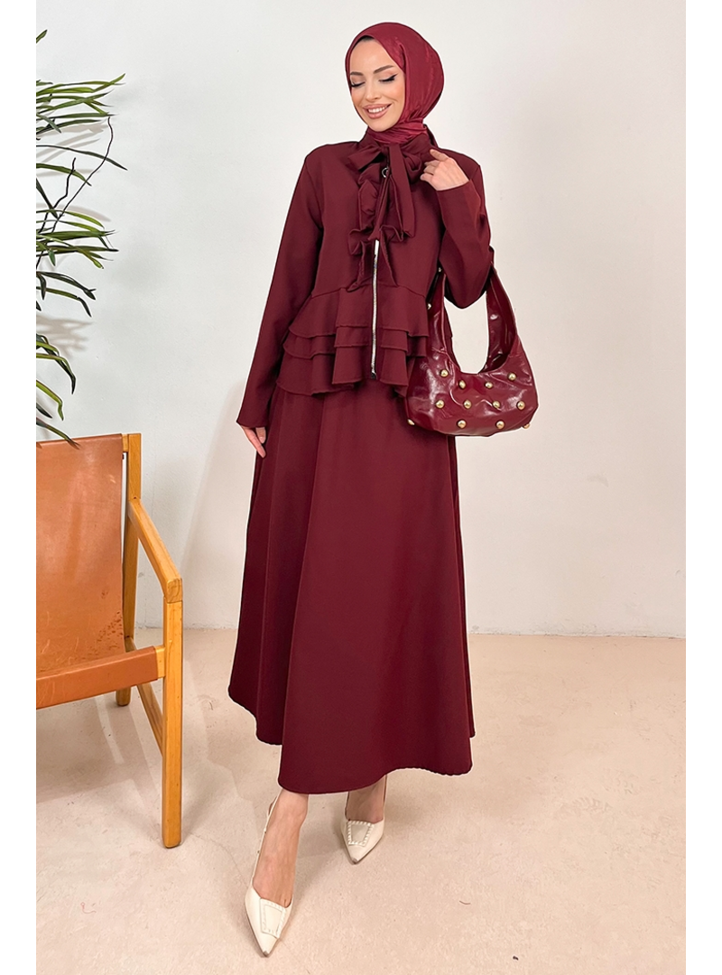 Bestenur Bordo Nesla Tunik Etek İkili Takım