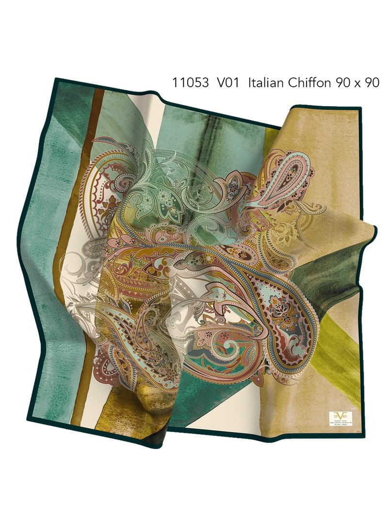 19v69 ITALIA Lila Desenli İtalyan Şifon Eşarp Askısı İle Birlikte 90x90 Cm Mercan