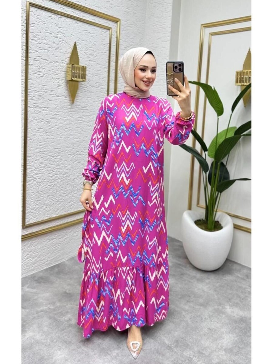 Nergis Neva Butik Fujya Zikzak Desenli Elbise