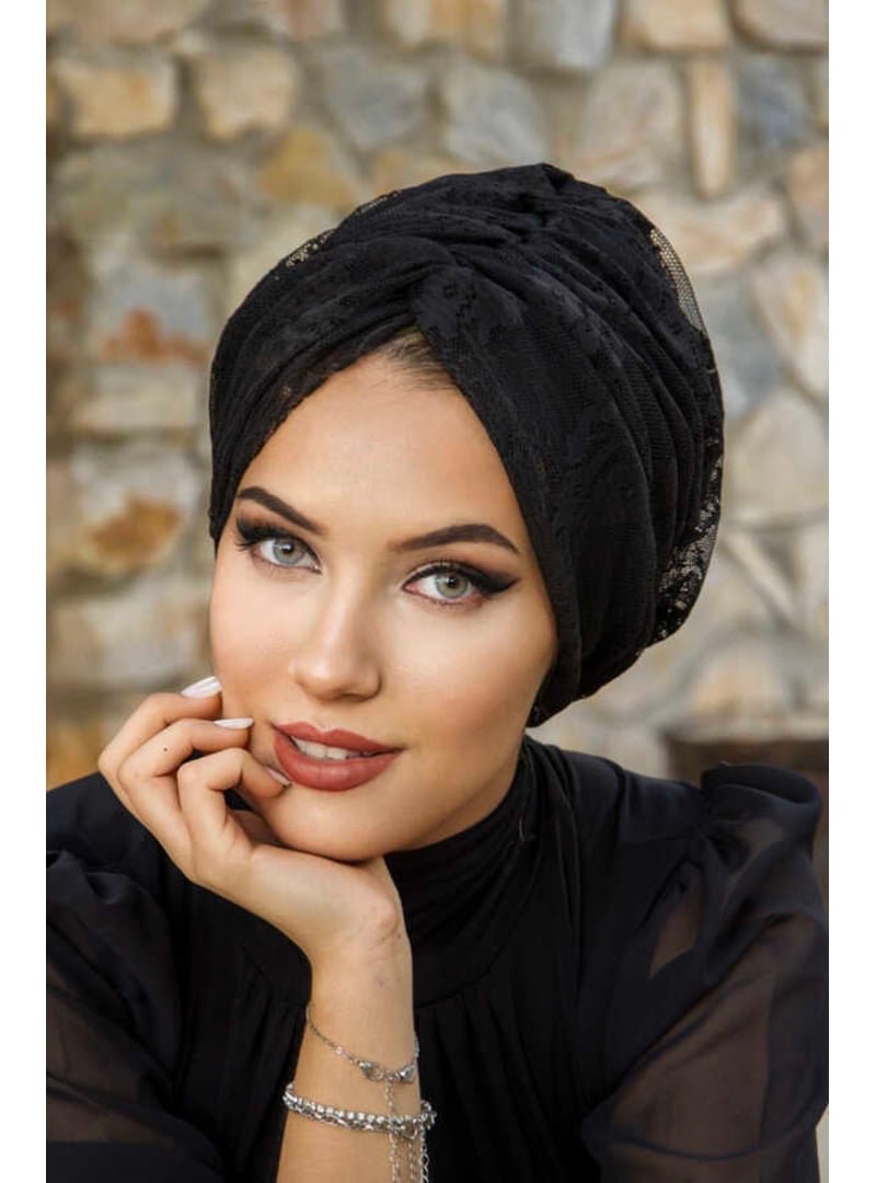 AİŞE TESETTÜR Dantel Hazır Burgu Düğüm Bone