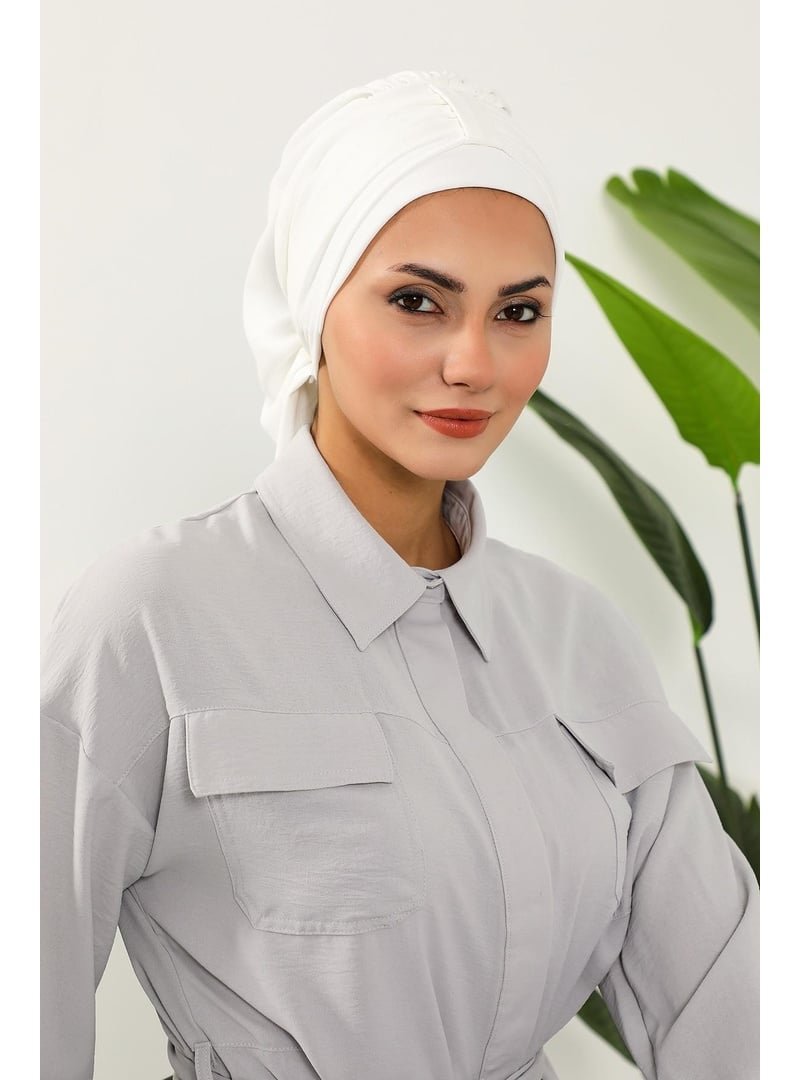 Aisha`s Design Ecru Aerobin Kumaş Hazır Türban,ht