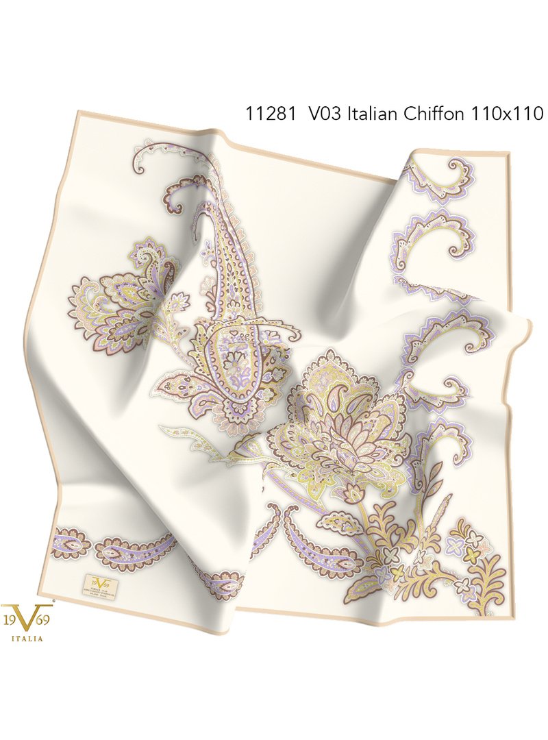 19v69 ITALIA Lila Desenli İtalyan Şifon Seri Eşarp Askısı İle Birlikte 110x110 Cm