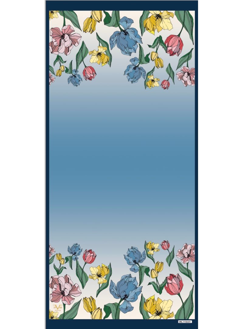 19v69 ITALIA Çiçekli Desen Pavia Seri Şal Askısı İle Birlikte 90x200 Cm Lacivert Renkli