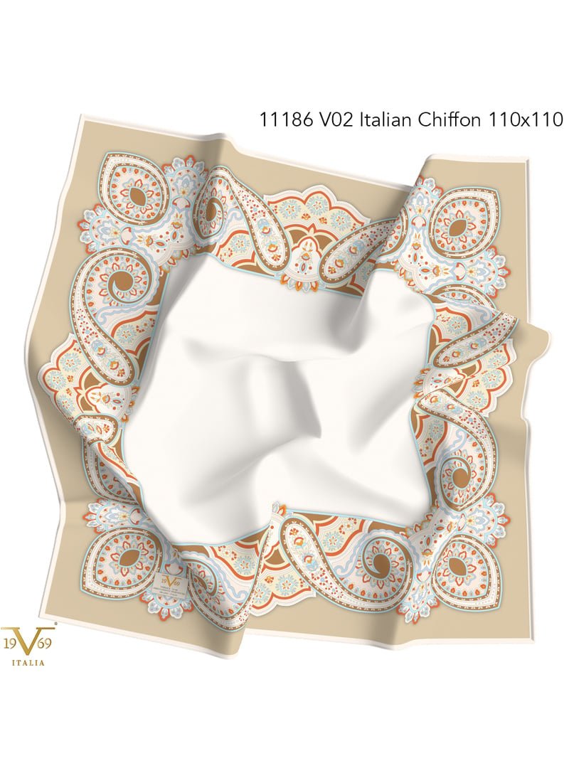 19v69 ITALIA Kahverengi Desenli İtalyan Şifon Seri Eşarp Askısı İle Birlikte 110x110 Cm