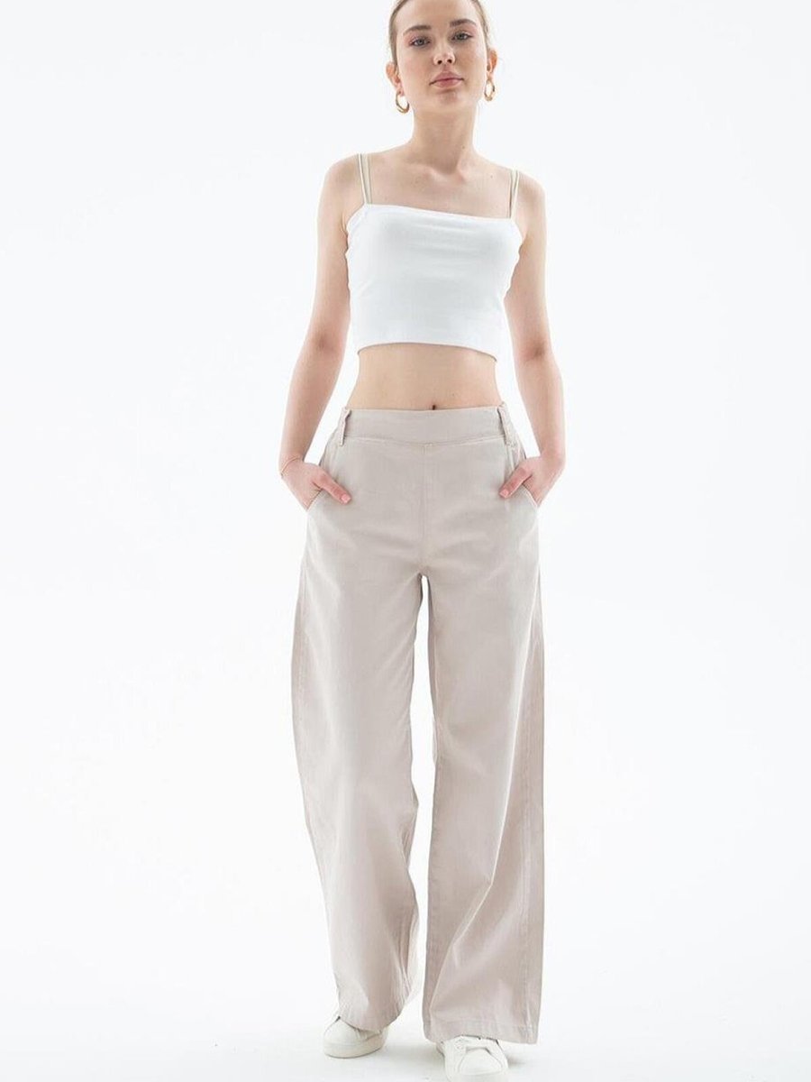 Fashion Friends Bej Cepli Geniş Paça Pantolon