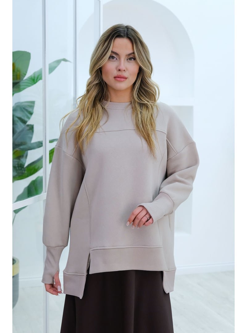 Locco Moda Ön Yırtmaç Ve Parmak Detaylı Sweat Taş