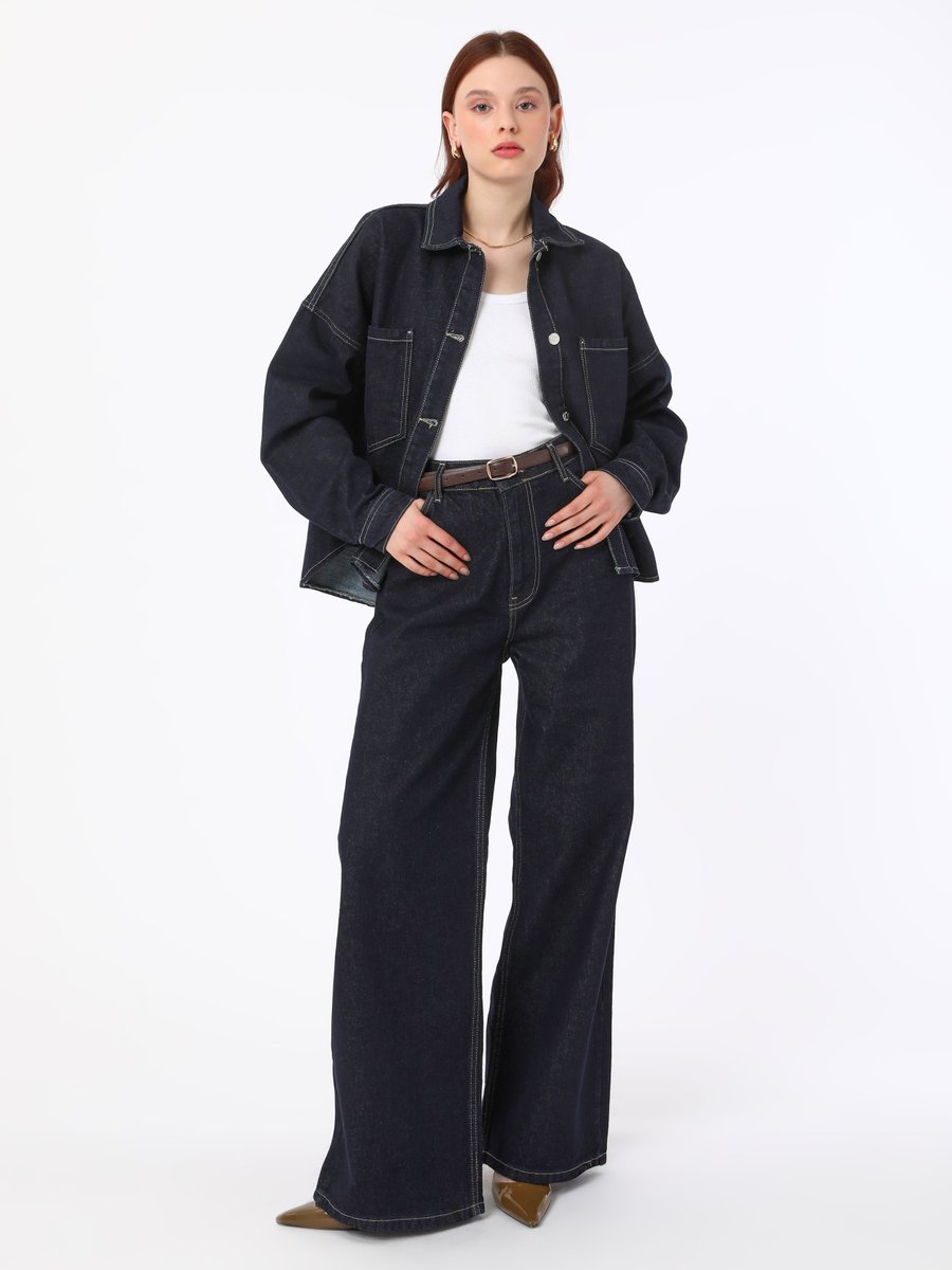 Refka Lacivert Exclusive Geniş Paça Denim Pantolon