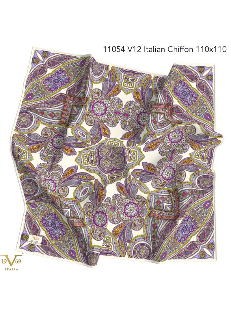 19v69 ITALIA Mor Desenli İtalyan Şifon Eşarp Askısı İle Birlikte 110x110 Cm