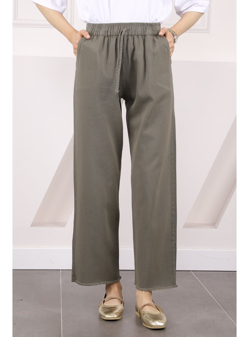 İmaj Butik Haki Bel Lastikli Cepli Gabardin Pantolon