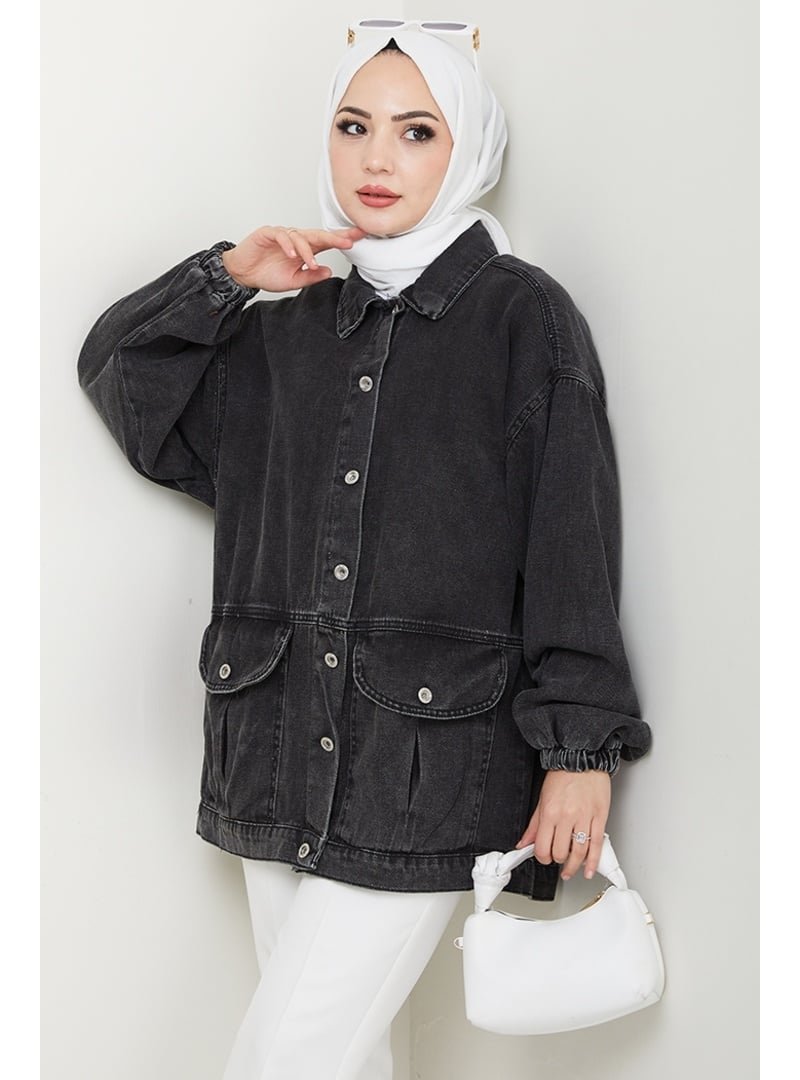 Bestenur Antrasit Torba Cepli Oversize Kot Ceket
