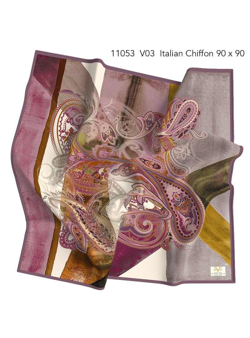 19v69 ITALIA Taba Desenli İtalyan Şifon Eşarp Askısı İle Birlikte 90x90 Cm Bej