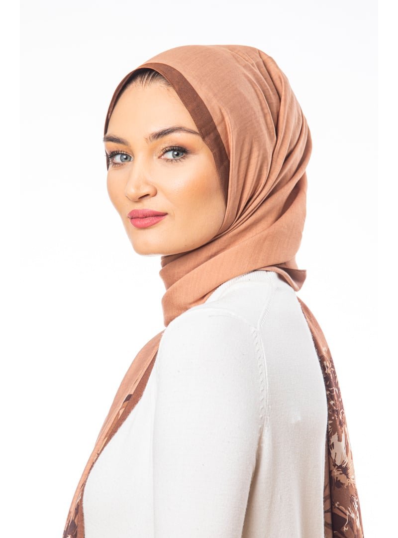 19v69 ITALIA Çiçekli Desen Modal Seri Şal Askısı İle Birlikte 75x200 Cm Tarçın Kahverengi