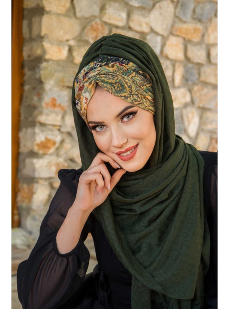 AİŞE TESETTÜR Etnik Desen Büzgülü Hazır Şal