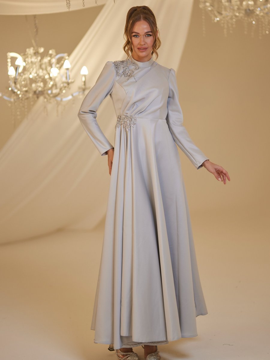 Burak Baran Fashion Su Abiye Elbise Pudra