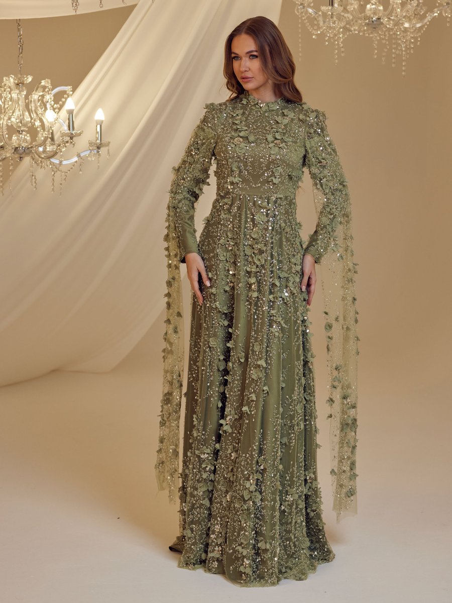 Burak Baran Fashion Yeşil Afife Abiye Elbise