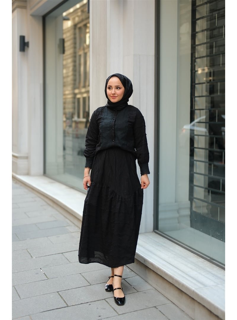 Locco Moda Siyah Güpür Detaylı Takım