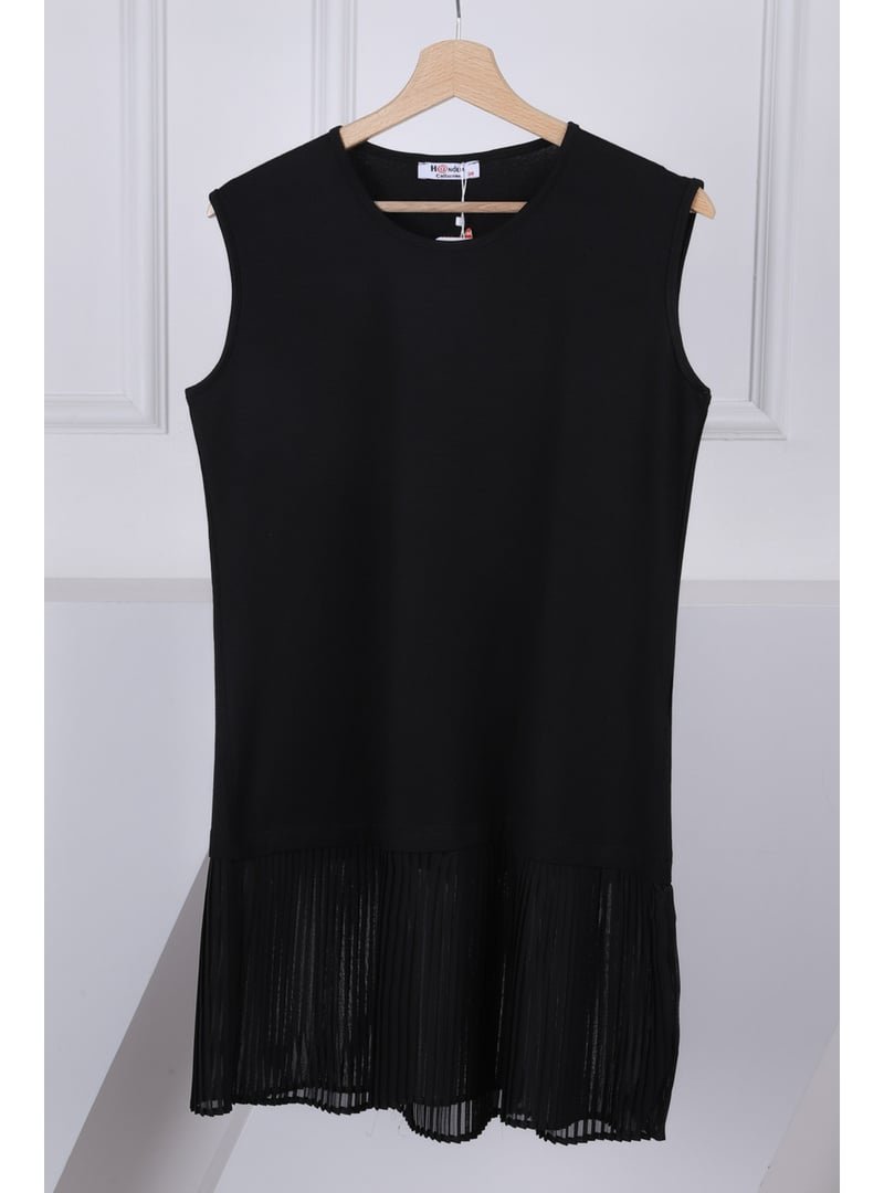 İmaj Butik Siyah Sıfır Kol Etek Ucu Piliseli Tunik İçlik