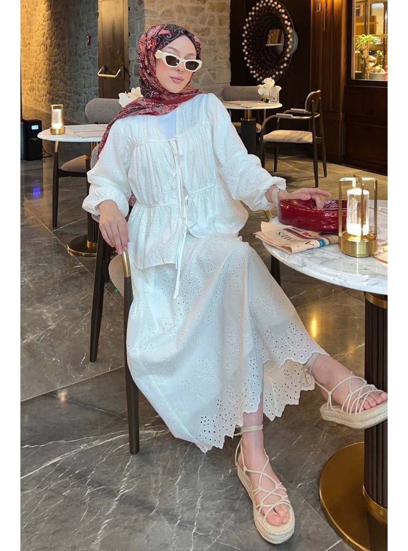 Benguen Beyaz Bağlamalı Brode Takım