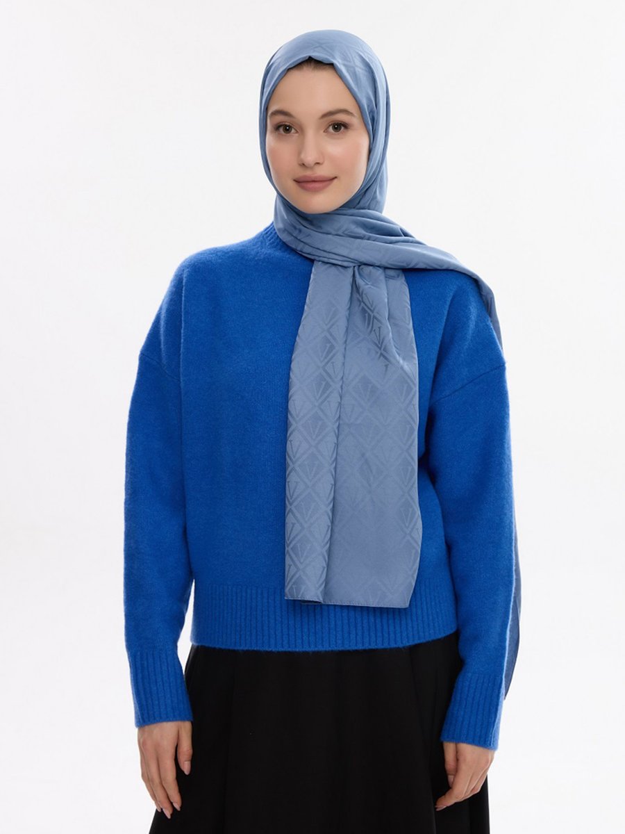 Camellia Scarfs Kot Mavi İpeksi Jakar V Desen Şal