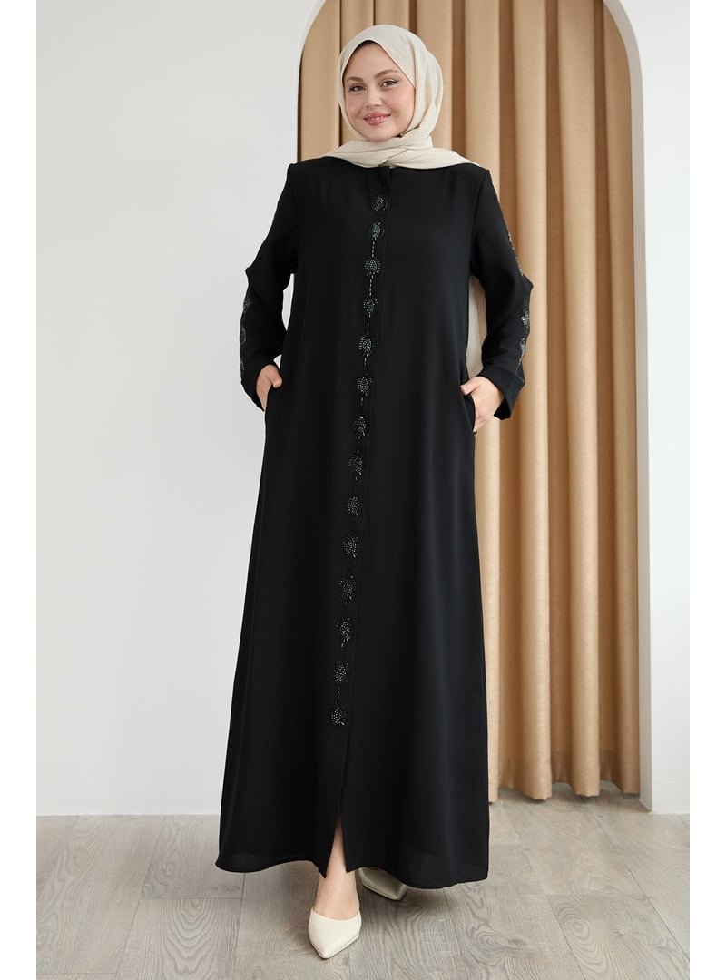 InStyle Damla Taş Desenli Siyah Ferace