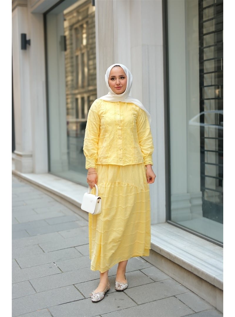 Locco Moda Sarı Güpür Detaylı Takım