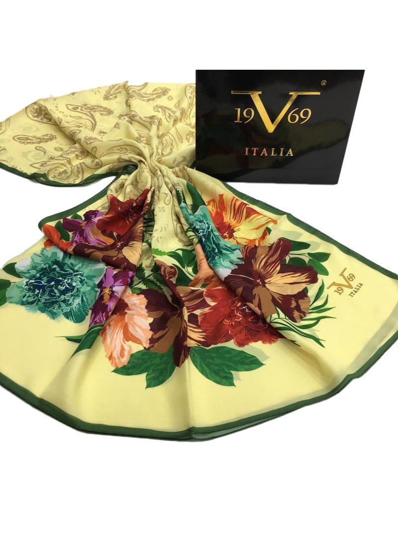 19v69 ITALIA Çiçekli Desen Pavia Seri Şal Askısı İle Birlikte 90x200 Cm Sarı Yeşil