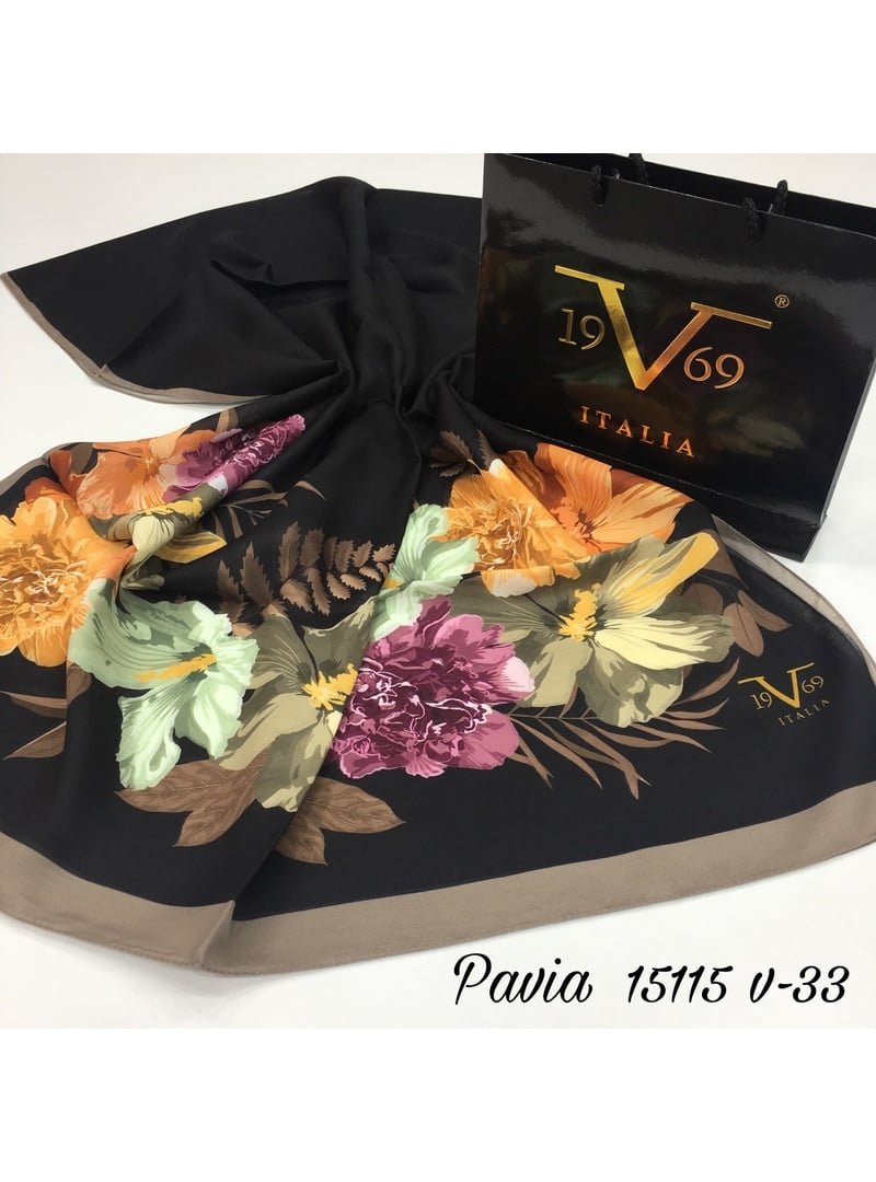 19v69 ITALIA Krem Çiçekli Desen Pavia Seri Şal Askısı İle Birlikte 90x200 Cm Mavi