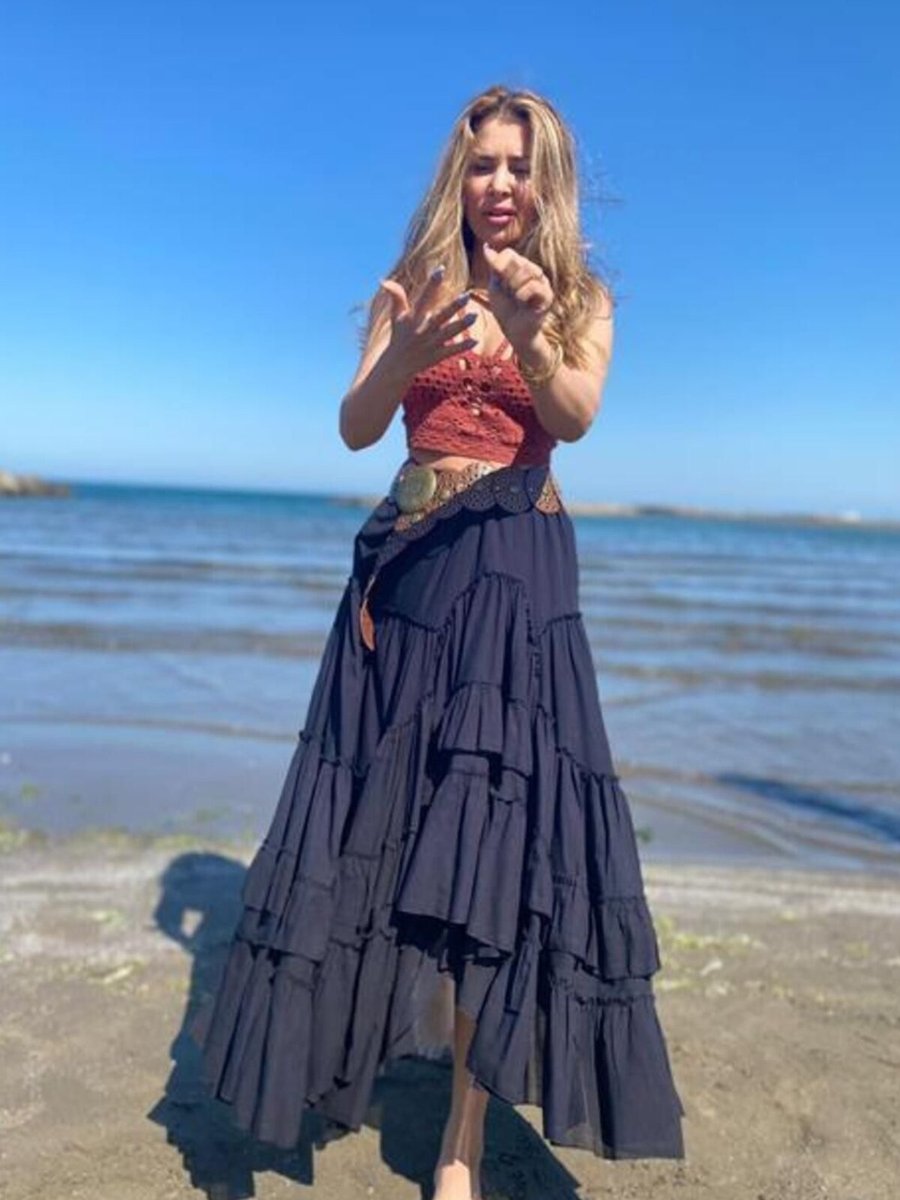 Bohem Stil Renkli Özel Tasarım Ham Etnik Model Astarlı Carmen Uzun Etek
