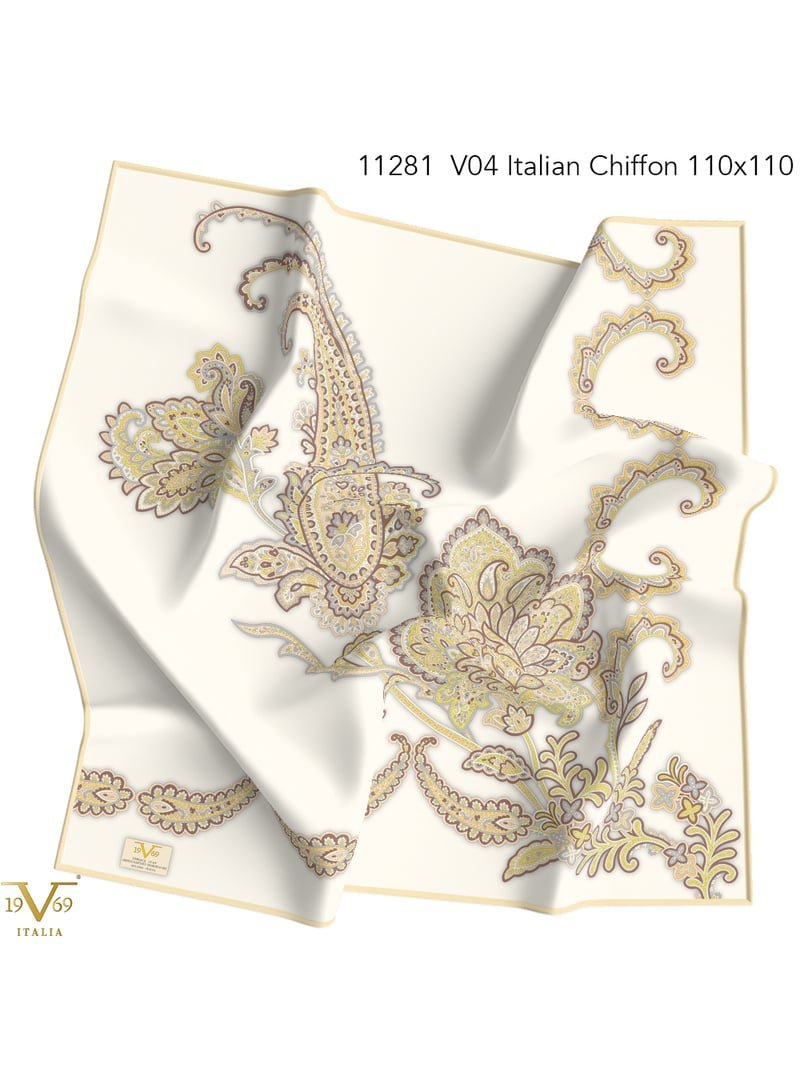 19v69 ITALIA Kahverengi Desenli İtalyan Şifon Seri Eşarp Askısı İle Birlikte 110x110 Cm