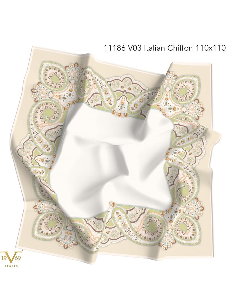 19v69 ITALIA Haki Desenli İtalyan Şifon Seri Eşarp Askısı İle Birlikte 110x110 Cm