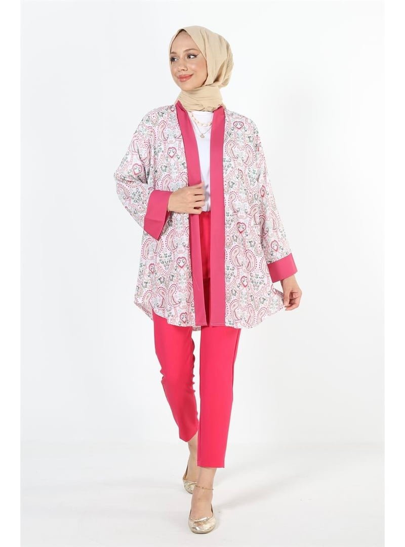 Plistre 2121_desenli Beli Kuşaklı Kimono