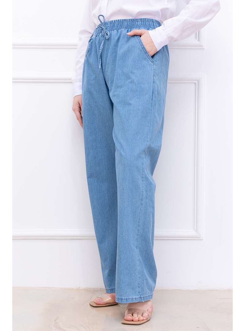Bestenur Mavi Beli Lastikli Kot Pantolon