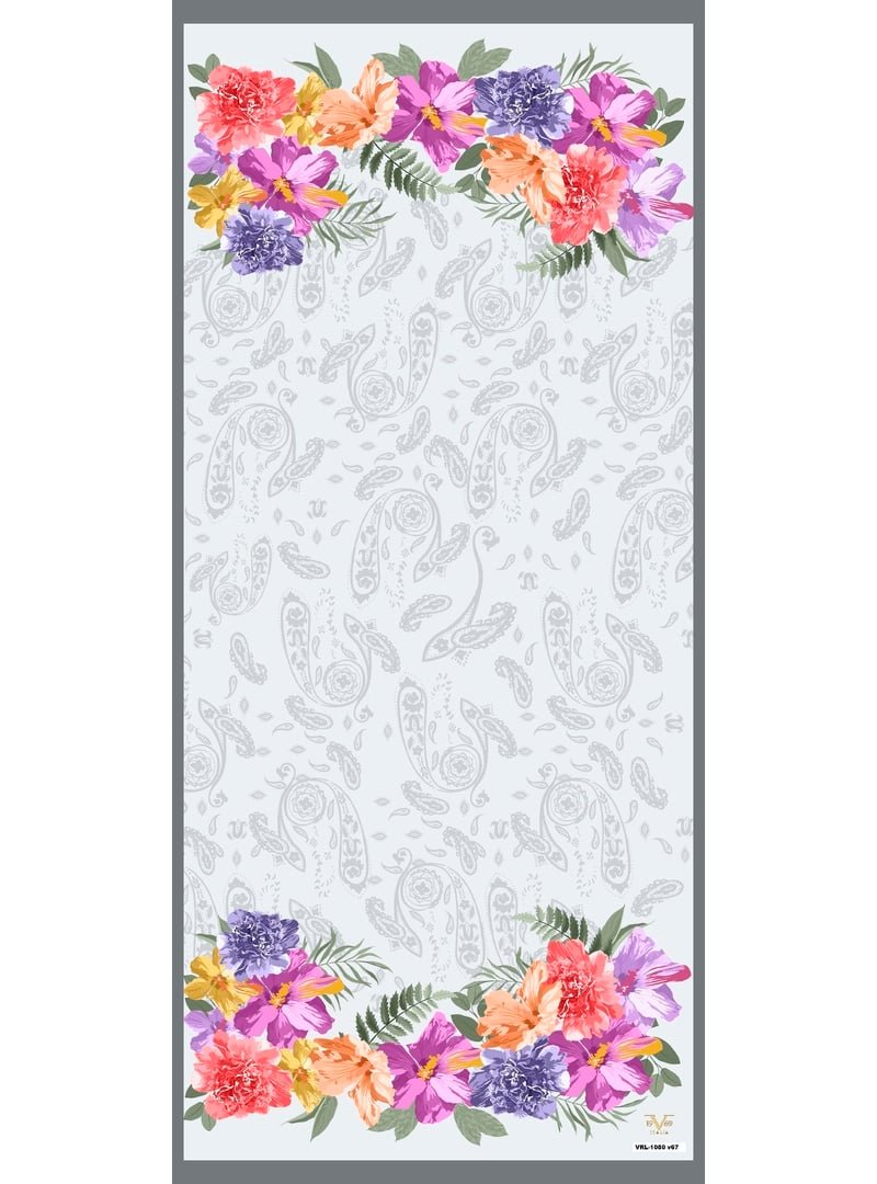 19v69 ITALIA Gri Çiçekli Desen Pavia Seri Şal Askısı İle Birlikte 90x200 Cm