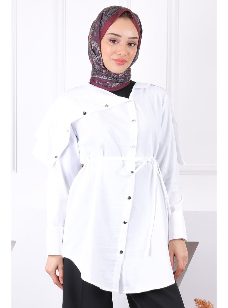 İmaj Butik Ekru Yaka Detaylı Modal Tunik