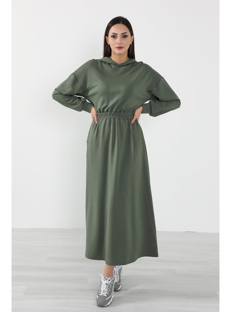 Aisha`s Design Haki Rahat Kesim Günlük Kapüşonlu Elbise,elb