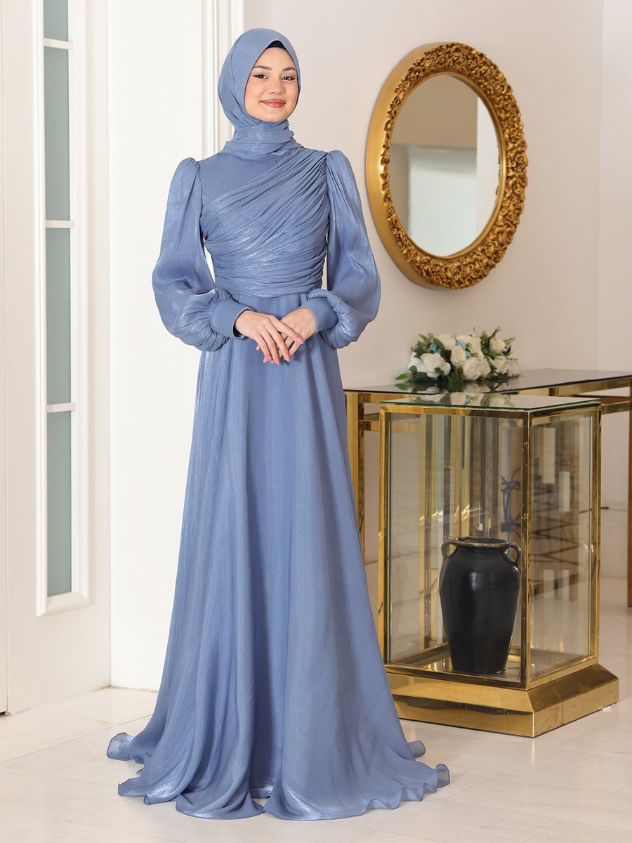 Azra Design Buz Mavisi Bahar Abiye Elbise