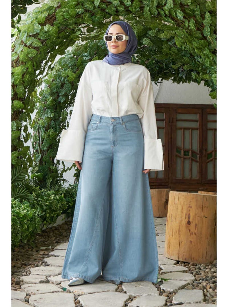Neways Açık Mavi Denim Pantolon Etek