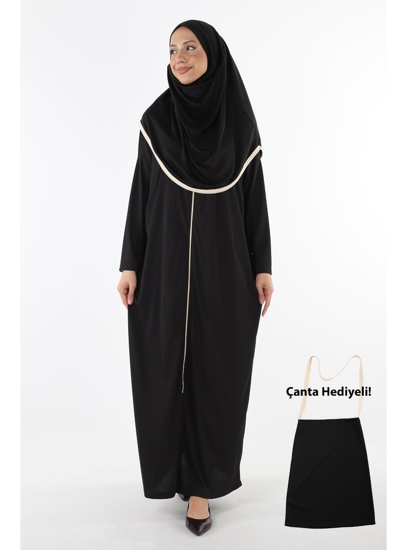Plistre 2199_ Tek Parça Kaymaz Başörtülü Ve Fermuarlı Namaz Elbisesi Bone Takmaya Son Ferace