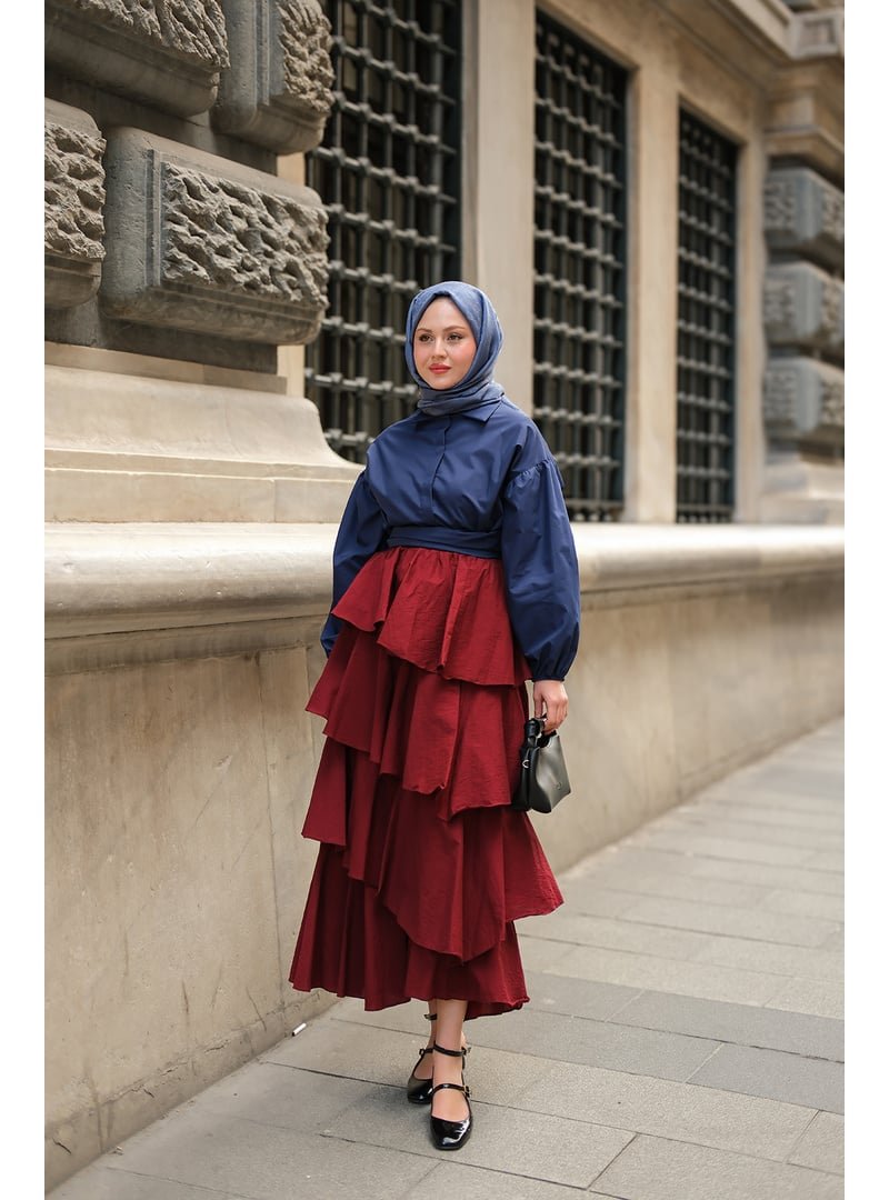 Locco Moda Bordo Kat Kat Valonlu Etek