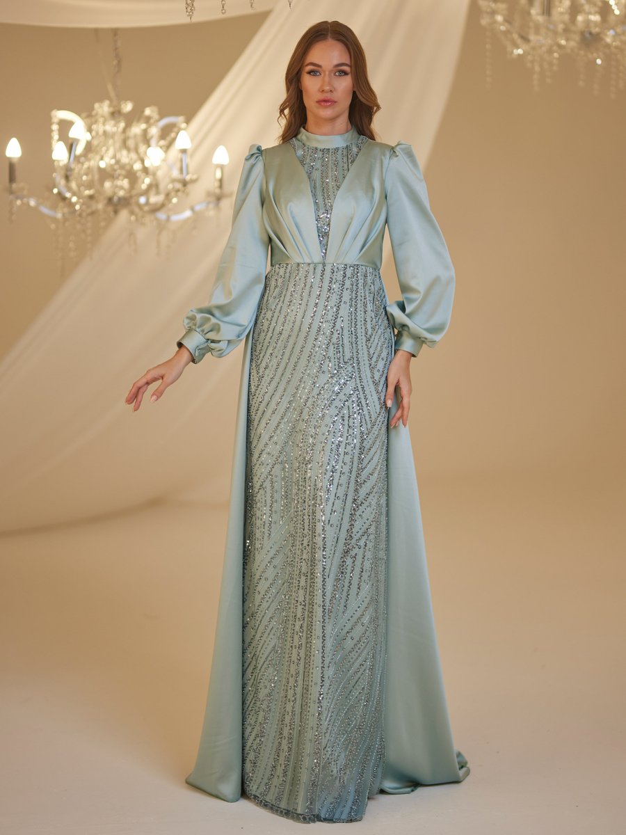 Burak Baran Fashion Su Yeşili Karya Abiye Elbise