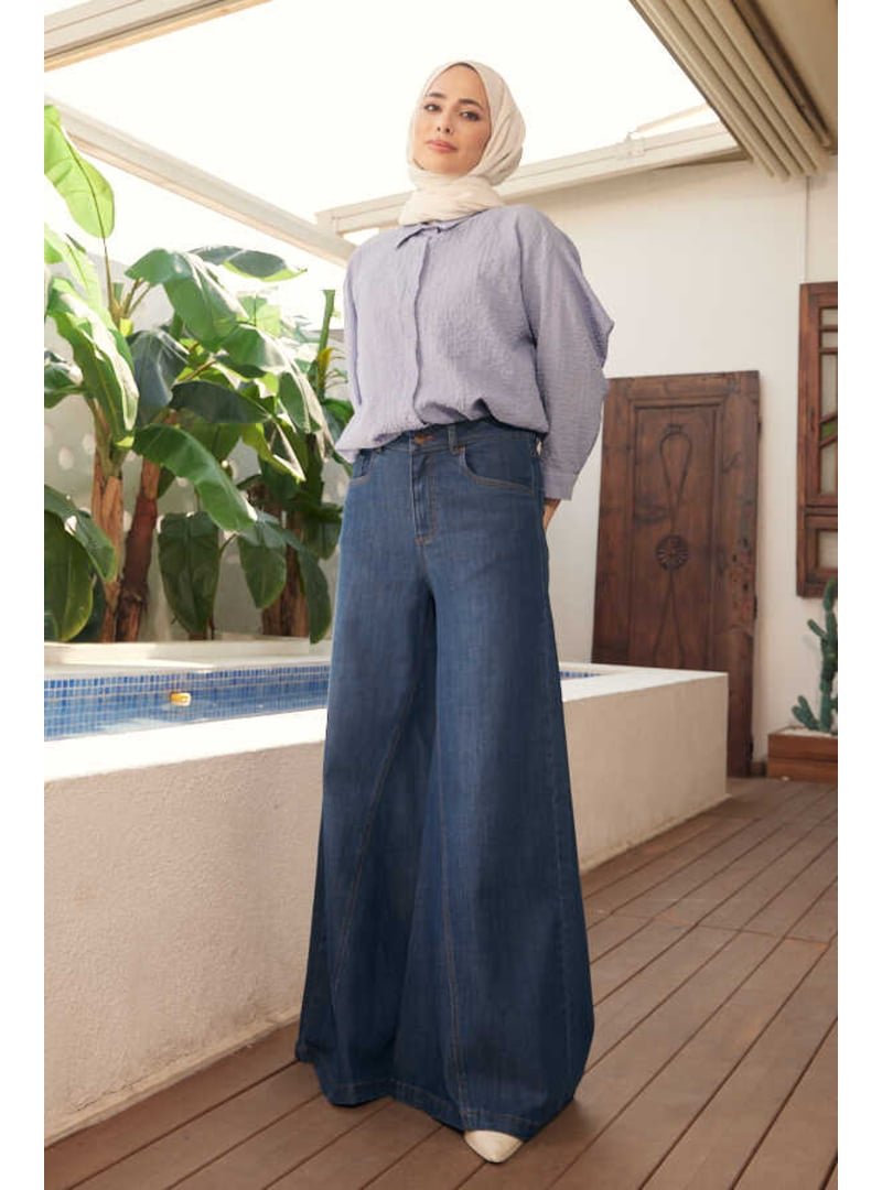 Neways Koyu Mavi Denim Pantolon Etek