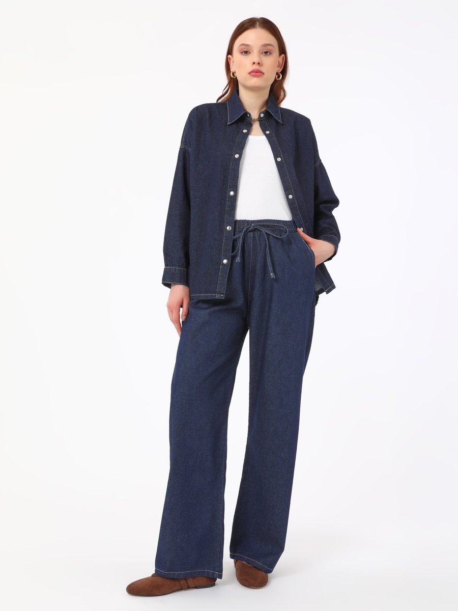 Benin Lacivert Bel Lastikli Denim Pantolon